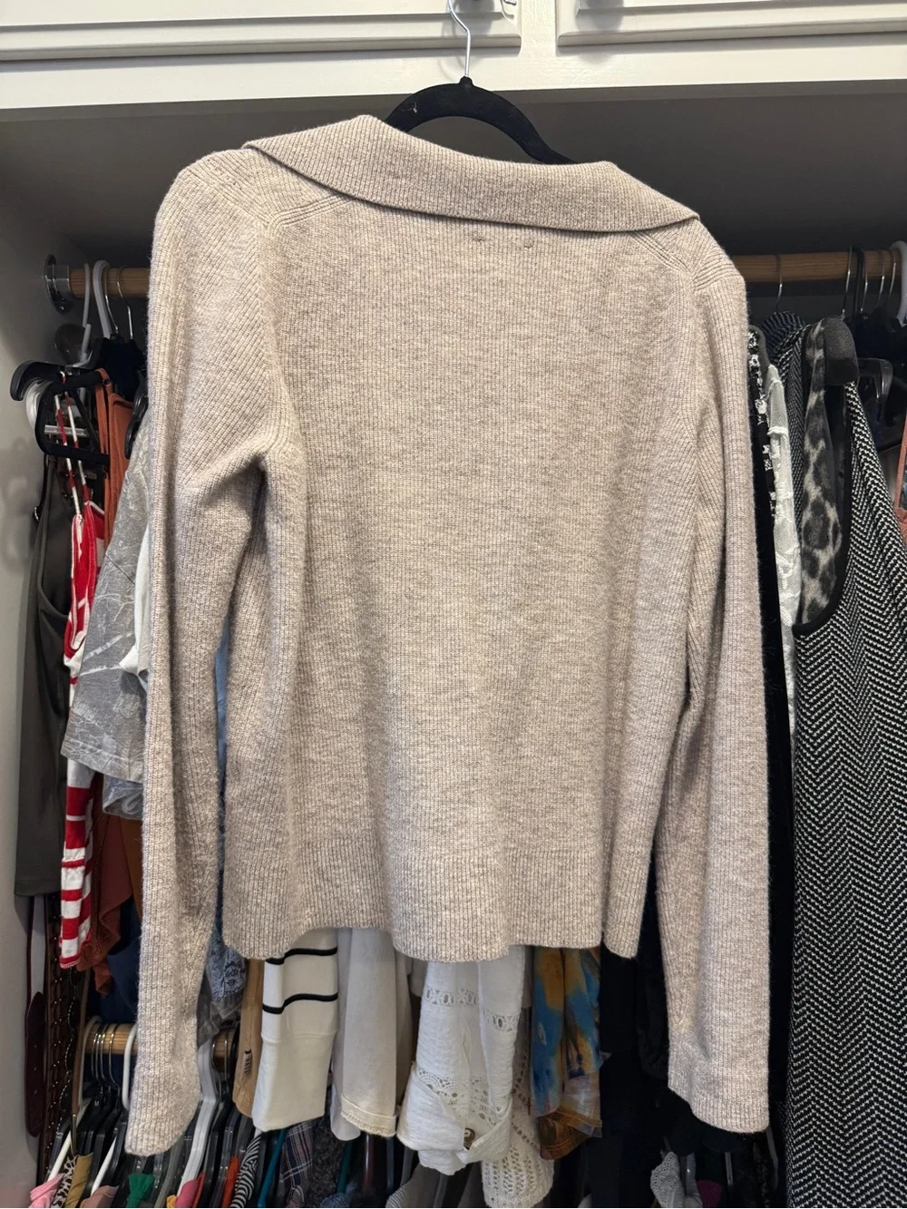 Flag & Anthem Light Beige V-Neck Sweater with Gold Stud Trim Junior XL